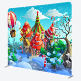 Lofaris Hot Air Balloon Candy Cane Town Double-Sided Backdrop